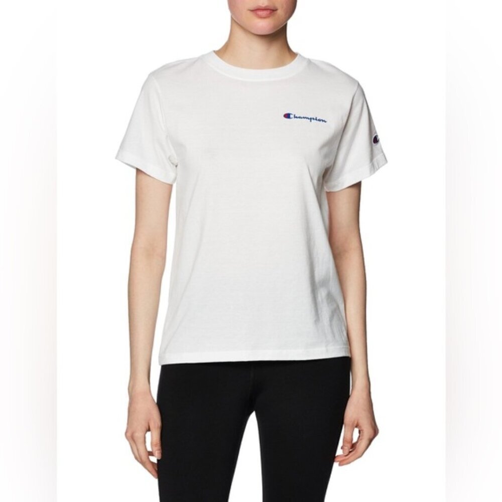 Champion White Logo T-Shirt Men’s Classic Fit Cotton Tee Size Medium